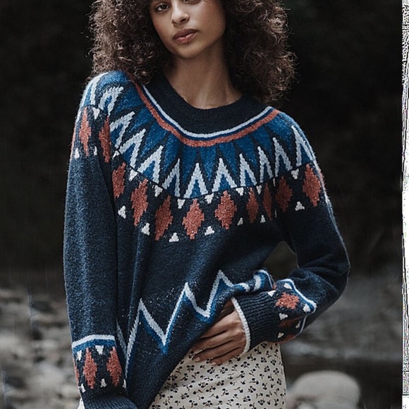 Anthropologie Sweaters - Anthropologie x Sundry Navy Orange fair isle Sweater